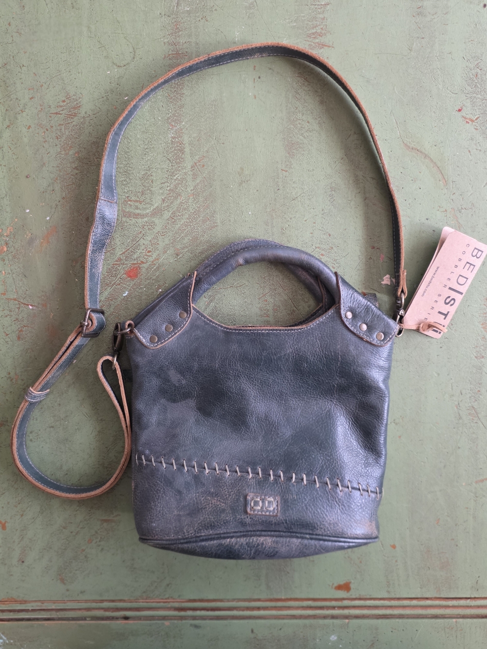 Bed Stu Leather Bucket Shoulder Bag in Blue